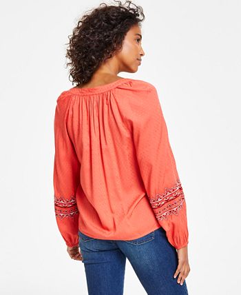 Women's Drapey Embroidered Long-Sleeve Top, Created For Macy's Style & Co Women's Drapey Embroidered Long-Sleeve Top, Created For Macy's -CeCe cloth-shop
