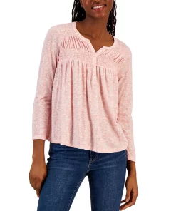 Style & Co Women's Floral-Print Smocked Knit Top, Created For Macy's -CeCe cloth-shop 23504088 fpx