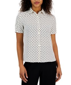 Anne Klein Women's Dot-Print Short-Sleeve Button-Up Top