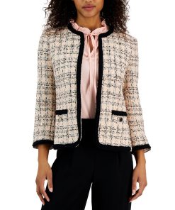 Anne Klein Women's Tweed Open-Front Braided-Trim Blazer