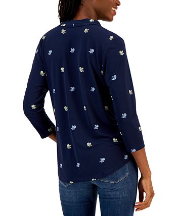 Charter Club Women's Ditsy-Print V-Neck Top, Created For Macy's 2 Charter Club Women's Ditsy-Print V-Neck Top, Created For Macy's - Image 2