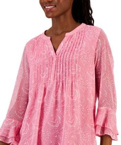 Charter Club Women's Printed Split-Neck Top, Created For Macy's -CeCe cloth-shop 23507887 fpx