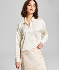 And Now This Women's Drop-Shoulder Button Down Satin Blouse -CeCe cloth-shop 23515097 fpx