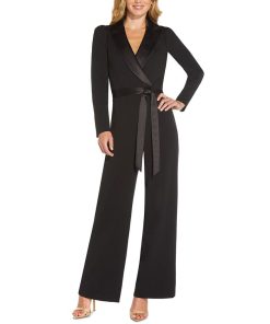 Adrianna Papell Notched-Collar Belted Jumpsuit