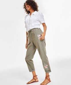 Style & Co Women's Floral Embroidered Pants, Created For Macy's 2 Style & Co Women's Floral Embroidered Pants, Created For Macy's -CeCe cloth-shop 23541671 fpx