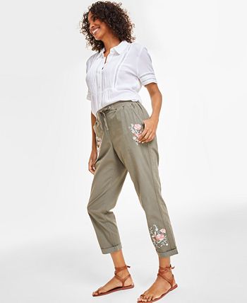 Women's Floral Embroidered Pants, Created For Macy's Style & Co Women's Floral Embroidered Pants, Created For Macy's -CeCe cloth-shop