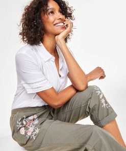 Style & Co Women's Floral Embroidered Pants, Created For Macy's 3 Style & Co Women's Floral Embroidered Pants, Created For Macy's -CeCe cloth-shop 23541672 fpx