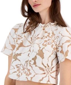 Anne Klein Women's Lace Ruffle-Neck Cropped-Hem Blouse -CeCe cloth-shop 23542078 fpx