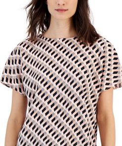 Anne Klein Women's Geometric-Print Bateau Neck Top -CeCe cloth-shop 23542108 fpx
