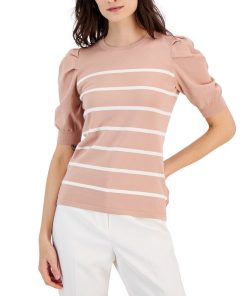 Anne Klein Women's Striped Puff-Sleeve Top