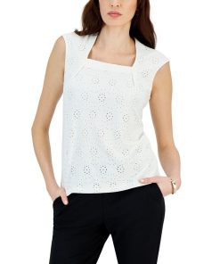 Kasper Women's Cap-Sleeve Eyelet Blouse