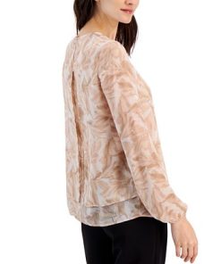 Anne Klein Women's Printed Double-Layer Blouse -CeCe cloth-shop 23555598 fpx
