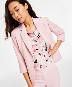 Kasper Women's Single-Button Notched Collar Rolled Sleeve Blazer 2 Kasper Women's Single-Button Notched Collar Rolled Sleeve Blazer -CeCe cloth-shop 23560302 fpx