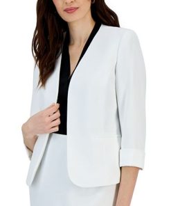 Kasper Women's Collarless Open-Front 3/4-Sleeve Blazer 6 Kasper Women's Collarless Open-Front 3/4-Sleeve Blazer -CeCe cloth-shop 23560846 fpx