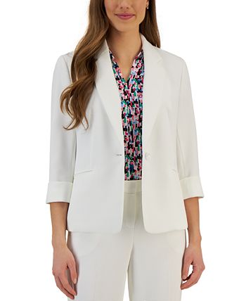 Women's 3/4-Sleeve Textured Button-Front Blazer Kasper Women's 3/4-Sleeve Textured Button-Front Blazer -CeCe cloth-shop