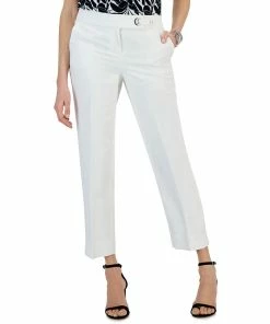 Kasper Linen Straight Leg Mid Rise Side Slit Pants