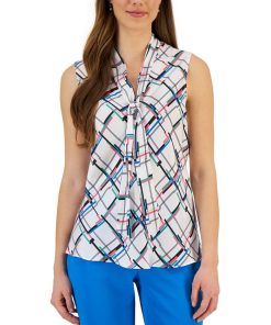 Kasper Women's Printed Tie-Neck Sleeveless Blouse