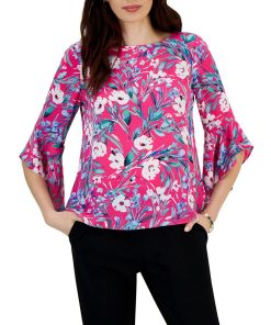 Kasper Floral Printed Ruffle 3/4-Sleeve Blouse