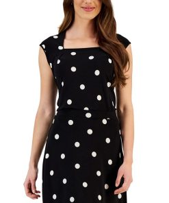 Kasper Women's Square-Neck Polka Dot Cap-Sleeve Top