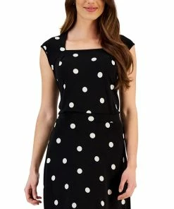 Kasper Women's Square-Neck Polka Dot Cap-Sleeve Top