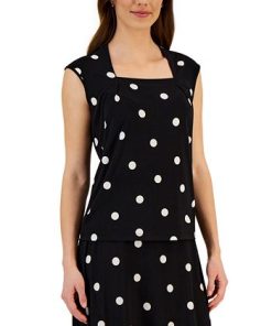 Kasper Women's Square-Neck Polka Dot Cap-Sleeve Top -CeCe cloth-shop 23561134 fpx