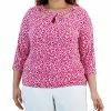 Kasper Plus Size Cut-Out Floral-Print 3/4-Sleeve Top