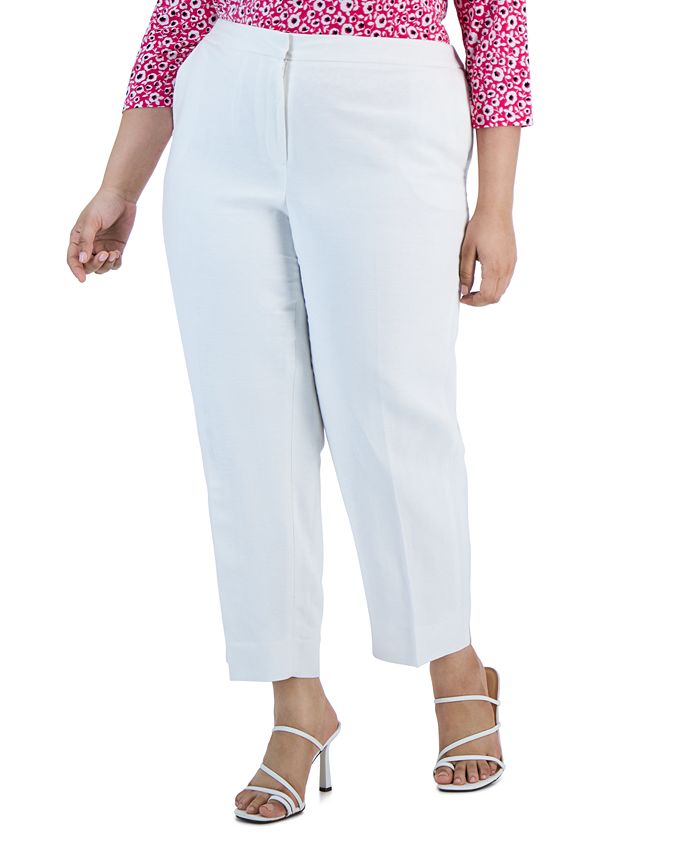 Plus Size Elastic-Back Slit-Hem Ankle Pants Kasper Plus Size Elastic-Back Slit-Hem Ankle Pants -CeCe cloth-shop