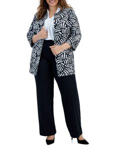 Kasper Plus Size Printed Open-Front 3/4-Sleeve Blazer