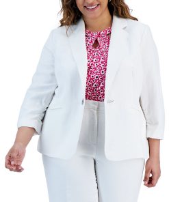 Kasper Plus Size One-Button Ruched-Sleeve Blazer