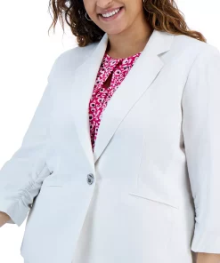 Kasper Plus Size One-Button Ruched-Sleeve Blazer 3 Kasper Plus Size One-Button Ruched-Sleeve Blazer -CeCe cloth-shop 23566860 fpx