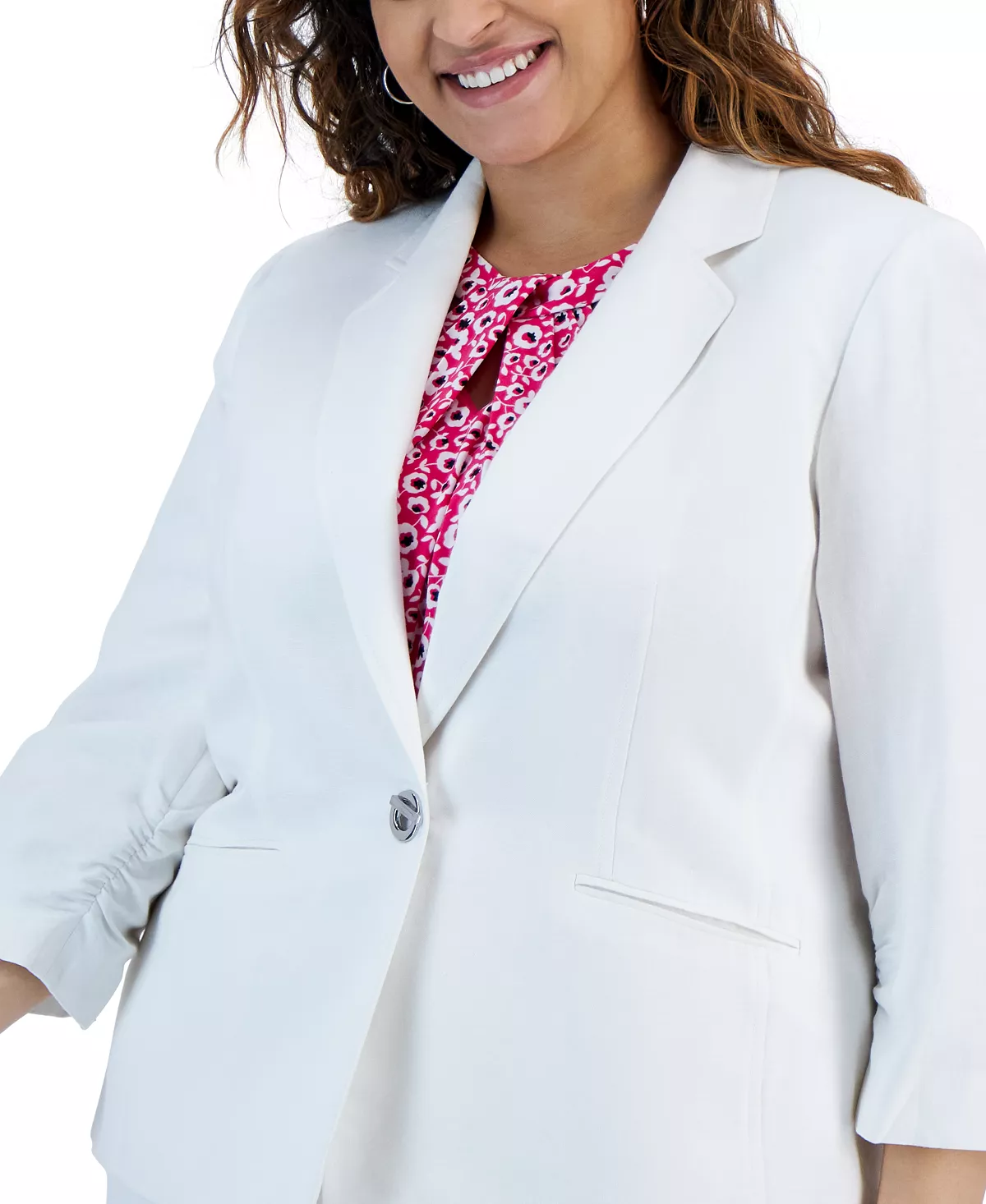 Plus Size One-Button Ruched-Sleeve Blazer Kasper Plus Size One-Button Ruched-Sleeve Blazer -CeCe cloth-shop