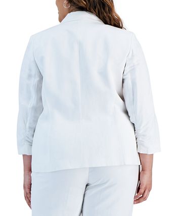 Plus Size One-Button Ruched-Sleeve Blazer Kasper Plus Size One-Button Ruched-Sleeve Blazer -CeCe cloth-shop