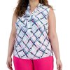 Kasper Plus Size Printed Tie-Front Sleeveless Shell Top