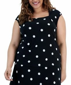 Kasper Plus Size Cowlneck Polka Dot-Print Shell Top