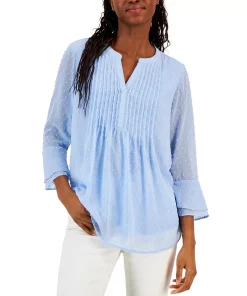 Charter Club Women's Double-Ruffle Textured Pintuck Top, Created For Macy's -CeCe cloth-shop 23567702 fpx