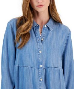 Style & Co Women's Tiered Button-Up Long-Sleeve Chambray Shirt, Created For Macy's 2 Style & Co Women's Tiered Button-Up Long-Sleeve Chambray Shirt, Created For Macy's -CeCe cloth-shop 23568152 fpx