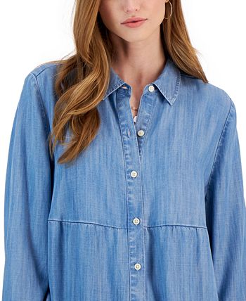 Women's Tiered Button-Up Long-Sleeve Chambray Shirt, Created For Macy's Style & Co Women's Tiered Button-Up Long-Sleeve Chambray Shirt, Created For Macy's -CeCe cloth-shop