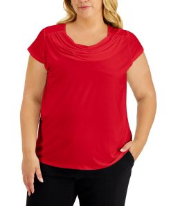 Kasper Plus Size Short-Sleeve Cowl-Neck Top