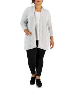 ID Ideology Plus Size Open-Front Shawl-Lapel Cardigan, Created For Macy's -CeCe cloth-shop 23577163 fpx