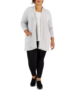 ID Ideology Plus Size Open-Front Shawl-Lapel Cardigan, Created For Macy's -CeCe cloth-shop 23577163 fpx