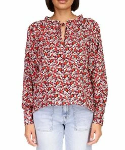 Sanctuary Women's Flower Power Long-Sleeve Tie-Neck Top