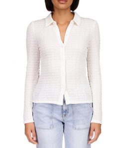 Sanctuary Women's Smocked Button-Front Knit Shirt