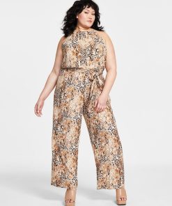 Bar III Plus Size Sleeveless Snake-Print Jumpsuit, Created For Macy's