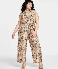 Bar III Plus Size Sleeveless Snake-Print Jumpsuit, Created For Macy's