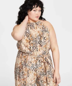 Bar III Plus Size Sleeveless Snake-Print Jumpsuit, Created For Macy's -CeCe cloth-shop 23587267 fpx