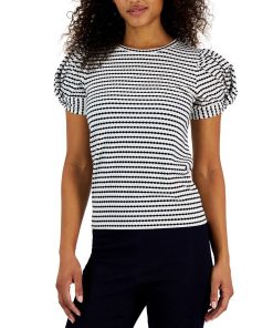 Anne Klein Women's Jacquard Striped Puff-Sleeve Top