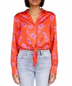 Sanctuary Women's Printed Lover Tie-Front Button-Front Shirt