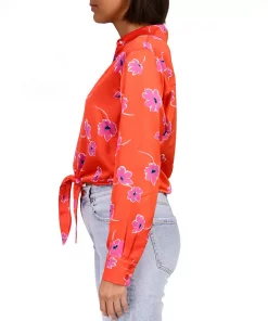 Sanctuary Women's Printed Lover Tie-Front Button-Front Shirt -CeCe cloth-shop 23601693 fpx