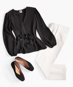 Anne Klein Women's Faux-Wrap Long-Sleeve Peplum Blouse -CeCe cloth-shop 23610579 fpx