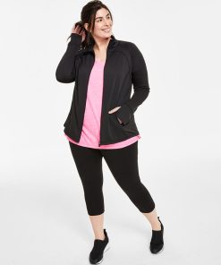ID Ideology Plus Size Performance Jacket, Heathered Tee & Capri Leggings, Created For Macy's